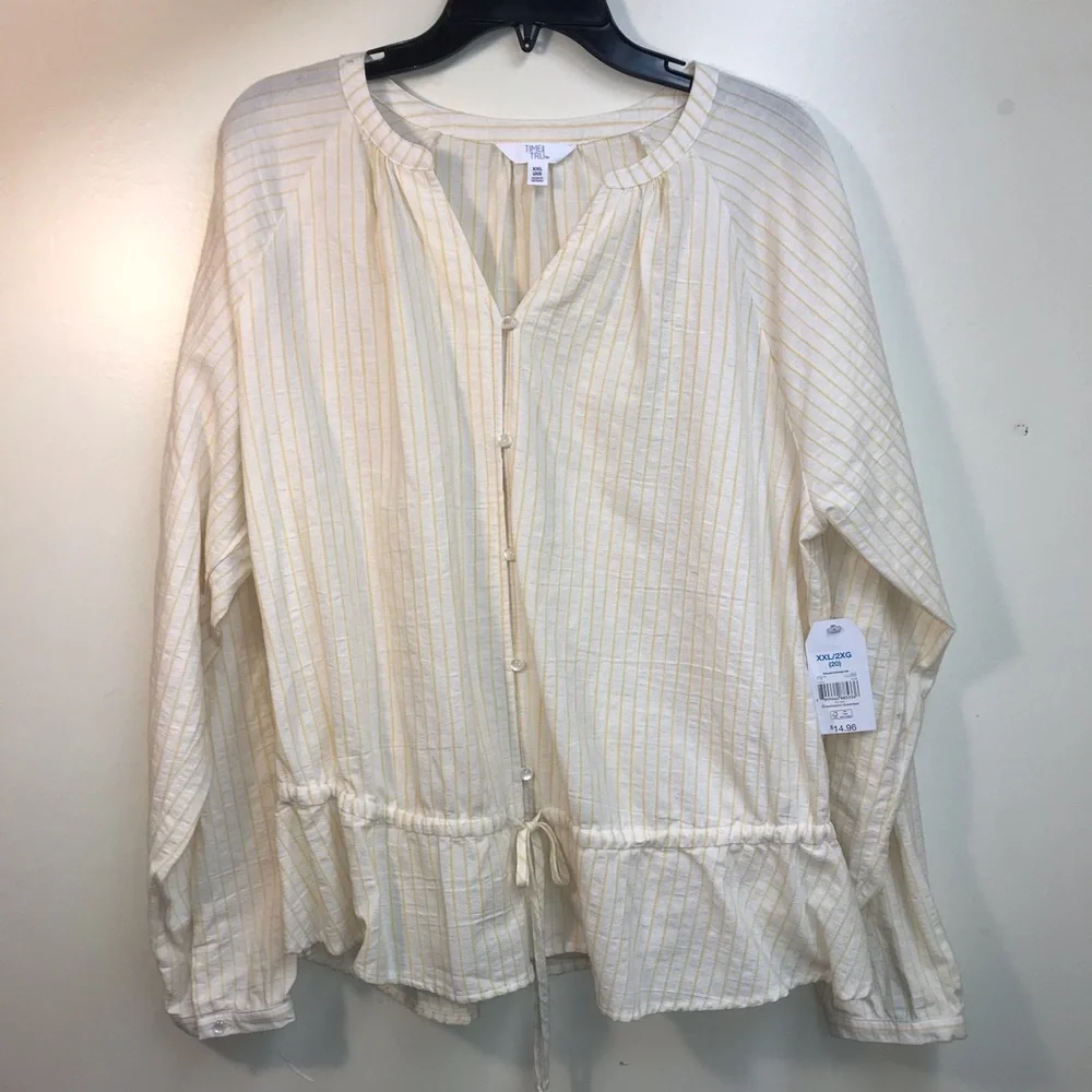Peasant blouse in a subtle yellow pinstripe on white. NWT, size XXL/2XG (20) - Picture 1 of 8